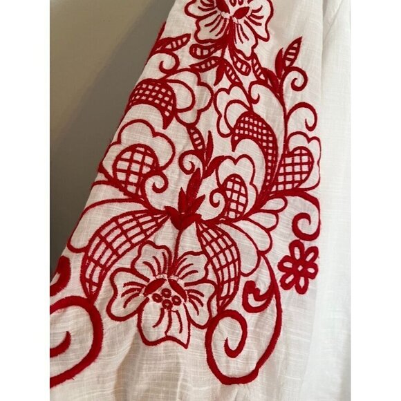 Lane Bryant Top Women 22 Red Off Shoulder Floral Smock Boho Western Hippie 80s - Picture 3 of 15